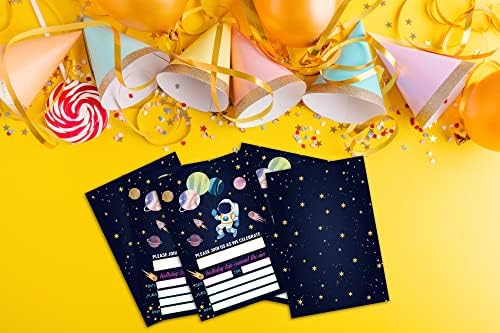 Покани за рожден Ден в космоса - Аксесоари за партита Galaxy Space - Попълнете Празните покани на рождения си ден - 20 Покани картички с 20 конвертами (B10)