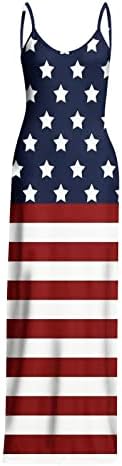 На 4 юли, Макси-рокли за жени, Ежедневна Лятна Рокля в стил Бохо, Флаг на САЩ, С Кръгло деколте, В Бретелях, Без ръкав,