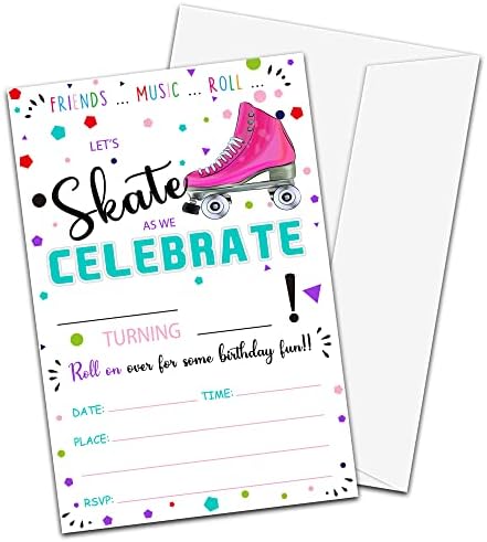 Покани за рожден ден от TIRYWT на ролкови кънки в пликове (20 броя), 4 x 6 в стил Нека да караш, покани за рожден ден -yqk-b19