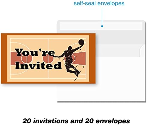 Комплект от 20 Покани на Баскетбольную парти за рожден Ден с Конвертами Спортни Билети за Баскетбольную парти за рожден Ден, Покани за Момчета и Деца