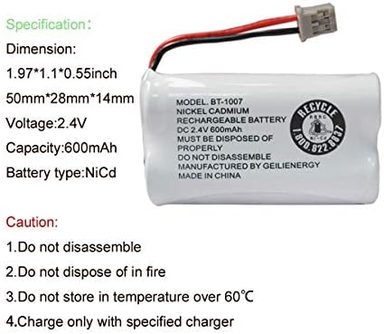Акумулаторна батерия за безжичен телефон GEILIENERGY 3 бр BT-1007, който е съвместим за Uniden BT1007 BT904 BT-904 BT1015 BT-1015 с 3 бр BT18433 BT28433 BT184342 BT284342 BT-1011, Разменени Батерия