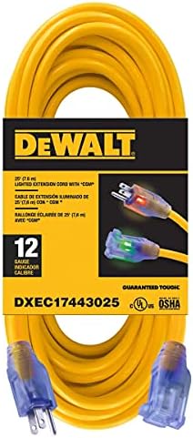 Удължителен кабел с осветление DEWALT 100 метра 12/3 SJTW - Сверхпрочный Външен, водоустойчив, атмосферостойкий, огнеупорни
