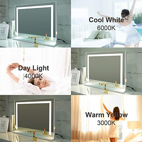 Тоалетен огледало SHOWTIMEZ с осветление, Монтиране на Стенно Огледало за грим с регулируема яркост в 3 режими, led осветление, Огледало със сензорен екран и USB вход, 22,8 W x 1