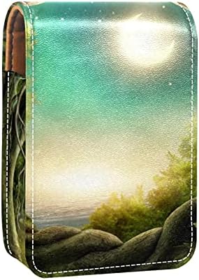 Калъф За Червило С Огледало Абстрактно Зелено Дърво, Лунно Езеро, Държач Гланц За Устни, Преносими Кутия За Съхранение