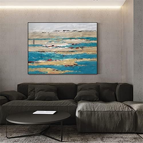 LIRUXUN Ръчно Рисувани Златно Фолио Пейзаж Океана Пейзаж с маслени Бои декорация за стените на Хола Подарък (Цвят: D, Размер: 90x120 см, Без рамка)