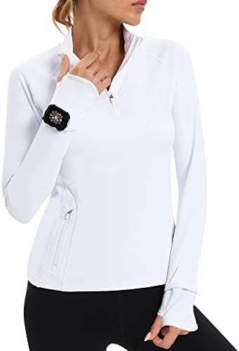Runhit UPF50 + Компресиране Риза с дълъг ръкав, Дамски Пуловер с Цип 1/4, Слънчеви Ризи, Жените бързо съхнещи Спортни