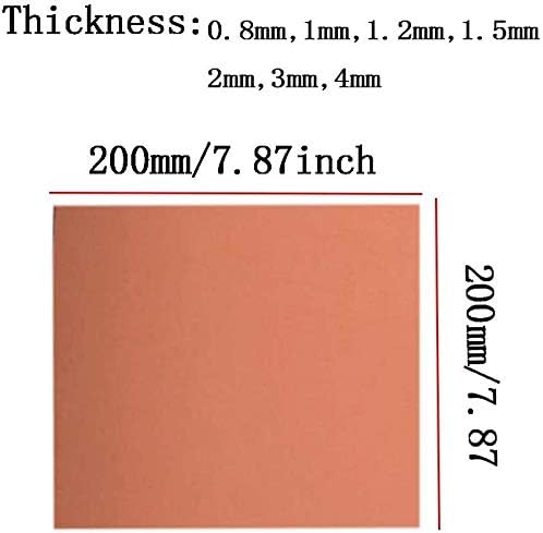 XUNKUAENXUAN Метална Мед Медно фолио метален лист 200 мм x 200 мм-дебелина: 2 мм Латунная табела (Размера, Дебелина: 0,8 мм)