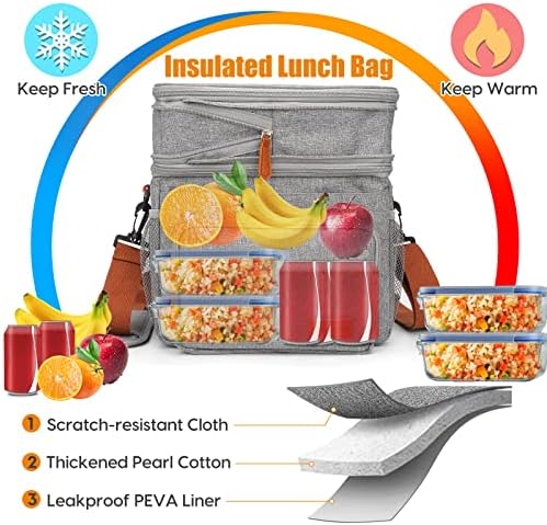 Чанта за обяд за жени и мъже, Разтегателен Кутия за Обяд с две Отделения и Чанта за съдове за Многократна употреба Изолирани