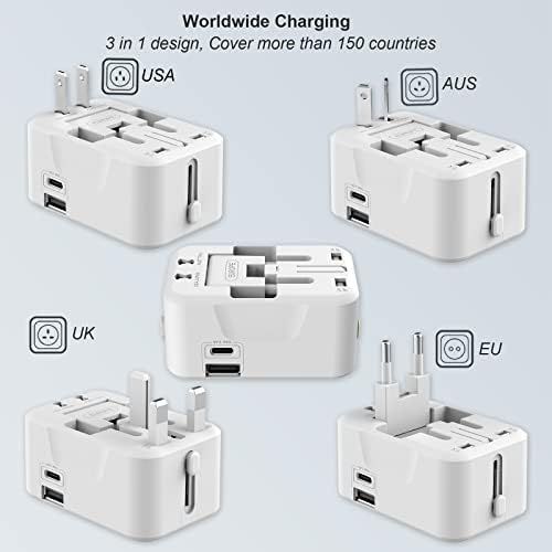 Адаптер за пътуване SAUNORCH 2-Pack В целия свят, на Европейския Универсален захранващ адаптер за пътуване с USB порта-A