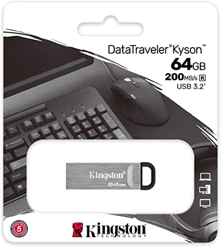 Kingston 32GB DataTraveler Kyson Висока производителност до 200 MB/s USB 3.2 Метален флаш памет DTKN /32 GB в комплект с (1) черна каишка GoRAM (32 GB, 5 опаковки)