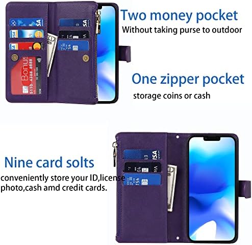 Чанта-портфейл Cavor за iPhone 14 Pro Max с държач за карти и каишка през рамото си, Калъф от Изкуствена кожа с Магнитно закопчаване, Джоб с цип, Поставка за карти, отделение за