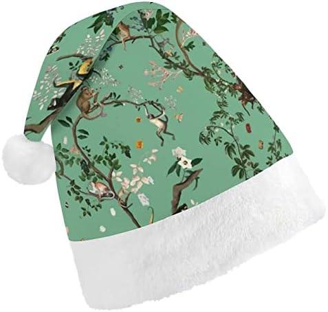 Света на маймуните, зелена плюшен коледна шапка, палави и хубави шапки на Дядо Коледа с плюшени полета и удобна подплата,