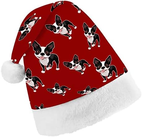 Забавна коледна шапка на дядо коледа с бостонским терьером, червена коледна шапка, празнични сувенири, Коледни аксесоари за партита