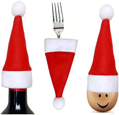 BESTOYARD 24 бр., мини коледни шапки, прекрасна тайна за близалки Дядо Коледа, шапки, нетъкан пакет за опаковане на бонбони, държач за чинии, капачка за бутилка вино, topper за
