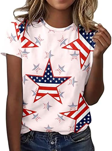 Независимостта на Дневни Летни Потници за жени с 3/4 ръкав, Тениска с Американския Флаг, Блуза с V-образно деколте, Забавни