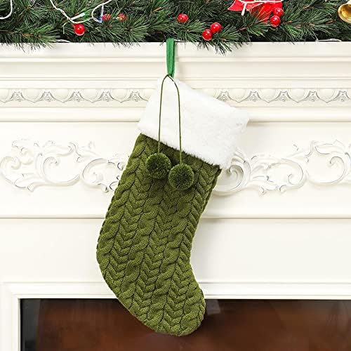 LLDHWX Коледна Украса Възли Дебели Вълнени Бели Чорапи Хотел за Домашни Коледни Чорапи Зелен