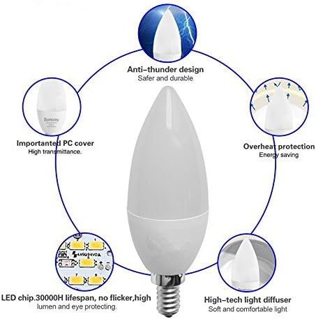 Led лампи-свещници CTKcom 5W E14 Base (4 опаковки)- Еквивалент на електрически крушки с мощност 60 W, E14 Base C37, Дневна светлина, бяло 6000 К, Led крушка-Свещ, вентилатор на Тавана, Деко?