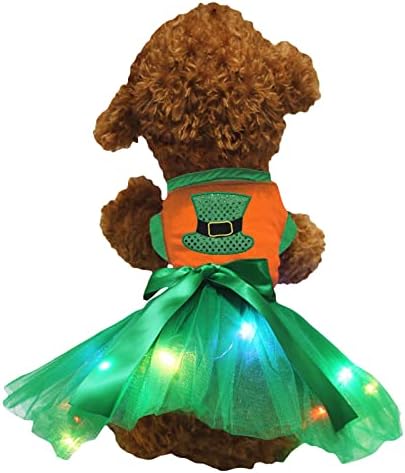Рокля за кученце Petitebella Green High Hat (оранжев / зелен led, средно)