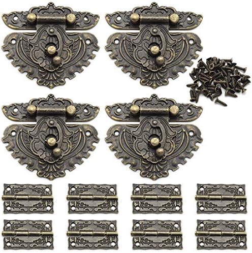 Набор от Декоративни Ключалки и панти с антични Гравиране, OZXNO, 4 ПРЕДМЕТА, Овални закопчалката от С сплав 76 x 57