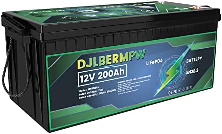 Литиева батерия DJLBERMPW, Батерия LiFePO4 с фосфатом желязо 12 200 ah, Литиева батерия с дълбок цикъл, вградена BMS,