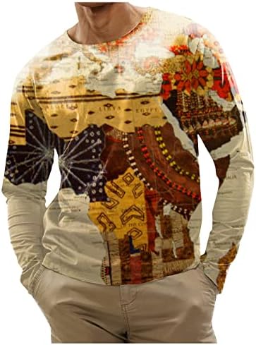 Мъжки Модерен Пуловер с Принтом в Ретро стил, Блузи, Ежедневни Тениски с Дълъг Ръкав, Свободни Удобна Блуза С Кръгло