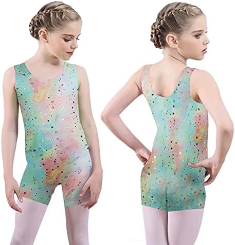 Балетное гимнастически Трика за момичета с Къси панталони, Бикини с Принтом Еднорог и Звезди