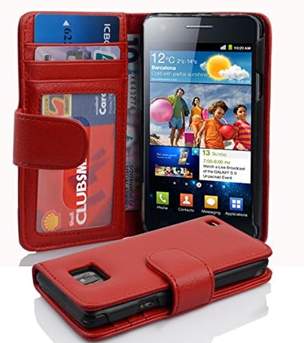 Калъф-за награда Cadorabo, съвместим с Samsung Galaxy S2 / S2 Plus, червен цвят Inferno - с магнитна закопчалка и 3 слота