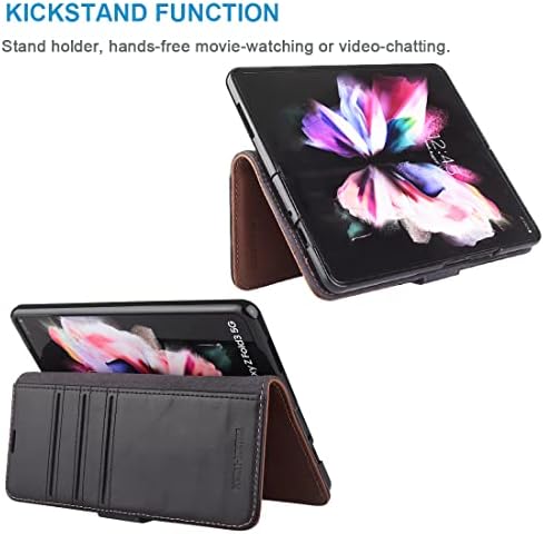 Калъф KEZiHOME Samsung Galaxy Z Fold 3 5G, една чанта-портфейл от естествена кожа Galaxy Z Fold 3 [RFID lock] с слот за карти, флип-надолу поставка за телефон, съвместим с Galaxy Z Fold 3 (2021) (черен /ка?