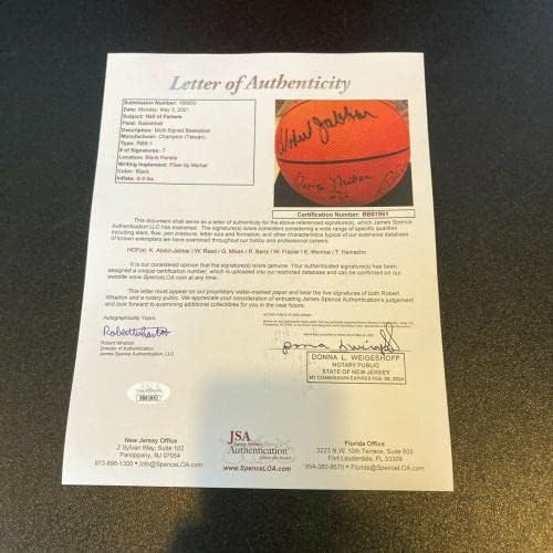 Карим Абдул-Джабар Джордж Микан NBA HOF Greats Подписаха Баскетболен договор с JSA COA - Баскетболни топки с автографи