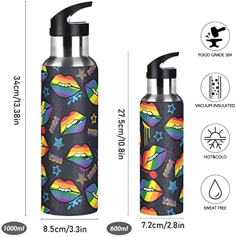 Бутилка за вода с Флага на гей-парад Glaphy Rainbow Устни със Сламен капак, не съдържа BPA, 32 грама, Бутилки за Вода,