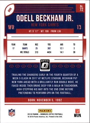 2018 Donruss Optic 72 Одел Бекъм - младши . Търговската картичка футбол NFL Ню Йорк Джайентс