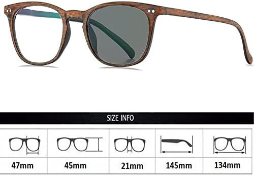 JWW Очила Унисекс, Прогресивно Многофокусные Компютърни Очила за очите, Фотохромичните Слънчеви Очила, Античен кръгли рамки от изкуствено дърво (Цвят: сив, размер: +1.