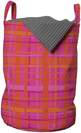 Абстрактна чанта за дрехи Ambesonne, Вертикални и Хоризонтални ивици в клетката, нарисувани от ръката, Кошница за дрехи с дръжки, закрывающаяся на шнур, за пране, 13 x 19, яр
