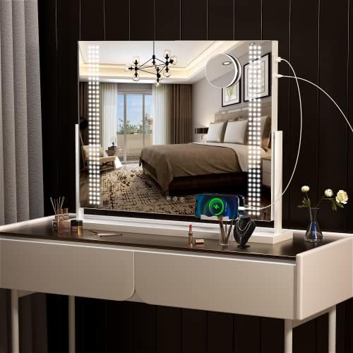 Тоалетен огледало Hasipu с осветление, Огледало за грим с led осветление, Огледало 22 x 18 с осветление, Огледало за грим с осветление, Огледало с осветление Smart Touch 3 Цвята, ?