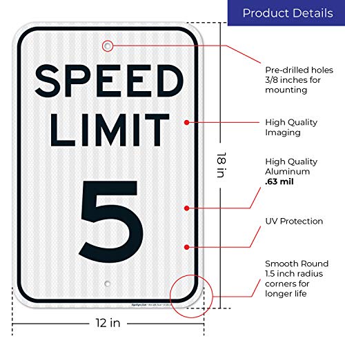 Знак за ограничение на скоростта на 5 мили /ч, (2 опаковки) 12x18 Инча, Отразяваща EGP 3 м, Алуминий 063, Направено в