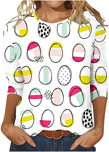 Дамски Великденски Върховете Лято 2023, Сладки Тениски с образа на Великденски Яйца /Заек, Празнични Тениски с 3/4 ръкав,