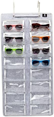 Фетровый държач за слънчеви очила за няколко точки, Висящ Органайзер за очила с 16 прорези (15,7 x 31,5 инча, сив)