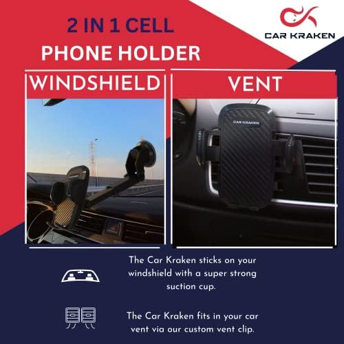 Кола Kraken 2 в 1 за мобилен телефон за кола - отдушник и предното стъкло - Технология нещастници индустриален клас (50