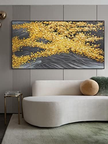 Ръчно Рисувани и 3D Картина с маслени бои Върху Платно Стенно Изкуство Абстракция Голям размер Абстрактно златното дърво