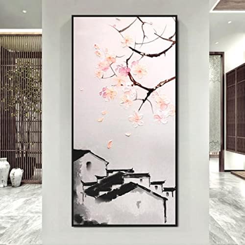 Картини с маслени бои JFNISS Ръчно рисувани - Модерен минималистичен абстрактен Цвете сливи Цзяннань oil рисувани