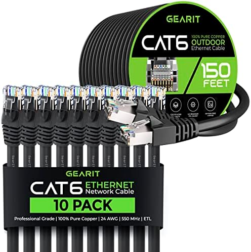 GearIT 10 pack 2-подножието Ethernet Кабел Cat6 и 150 фута Cat6 Кабел