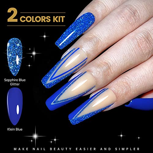 Набор от гелевых лакове за нокти Likomey от началото на годината, Малък Преносим Комплект Със Светлоотразителни пайети Сапфирово Синьо на цвят и Klein Blue, Супер Блестящ UV