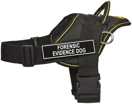 Шлейка за домашни любимци Dean & Tyler Забавни Works от 28 до 34 см, Средна, за Съдебно-медицинска експертиза кучета, черен с жълта тапицерия