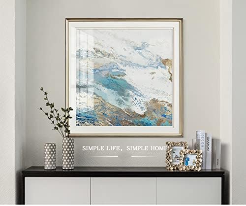 Златно и синьо Абстрактно Стенно изкуство за хола - Модерен интериор на Стъклена стена с принтом В рамката За офис -
