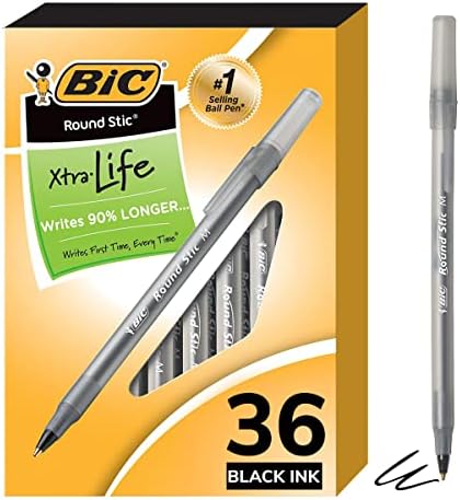 Химикалки BIC Round Stic Xtra Life, със средна заострением (1,0 мм), Черни Писалки и химикалки BIC Round Stic Xtra Life