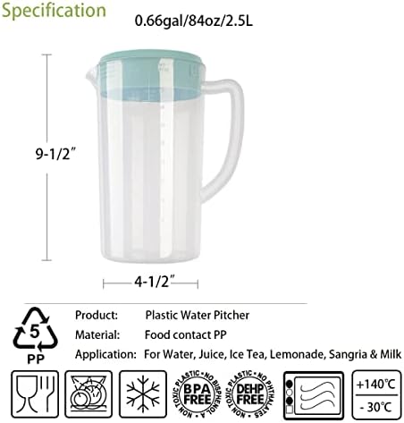Пластмасова кана обем 0,63 литра / 2,4 литра с капак, която не съдържа BPA, Екологично Чисти Резервоари за Смесване на Напитки, Кана за вода и за гореща / студена Лимонада,