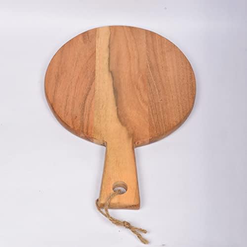 Дъска за рязане Samhita Кръг от дърво Акация с дръжка за рязане и сервиране на месни мезета, Сирене, Пица, Хляб - Декор за стената (13 X 9X 0,75)