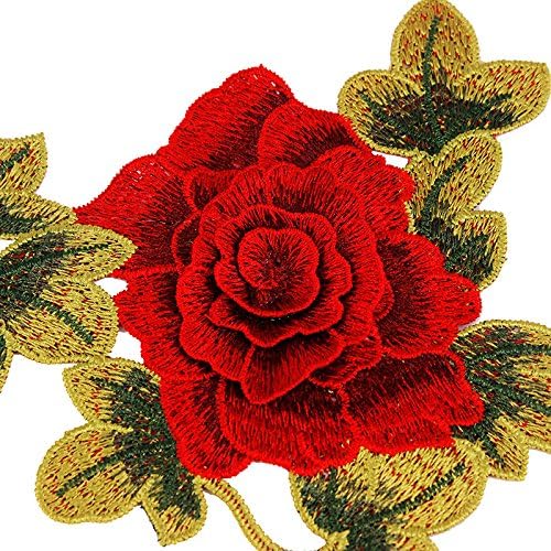 Ресурси Къща 3D Червена Роза Цвете Апликация Бродерия Sew Ивици Лейси Плат Мотив Дрехи Украсени с Шевни Принадлежности