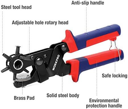 Клещи WORKPRO W031300 с перфоратором с въртяща се глава, конструкция от ковано желязо-въглеродна стомана, Многофункционални, с размери 6 дупки, ергономична дръжка с ключал