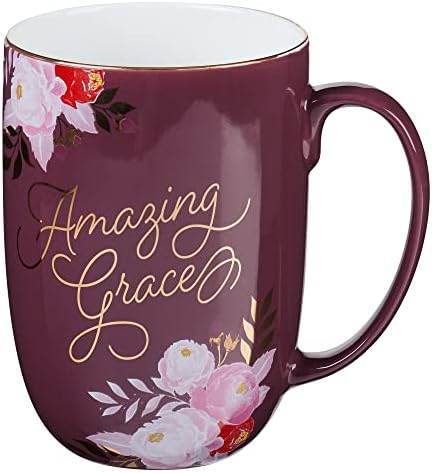 Кафеена чаша Christian Art Gifts: Amazing Grace с Флорални пионом - Вдъхновяващи Химн, 15 грама, лилаво